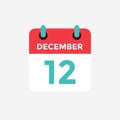 Flat icon calendar 12 December. Date, day and month.