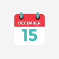 Flat icon calendar 15 December. Date, day and month.