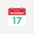 Flat icon calendar 17 December. Date, day and month.