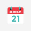 Flat icon calendar 21 December. Date, day and month.