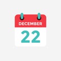 Flat icon calendar 22 December. Date, day and month.