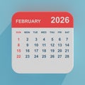 Flat Icon Calendar February 2026. 3d Rendering Royalty Free Stock Photo