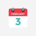 Flat icon calendar 3 of February. Date, day and month. Royalty Free Stock Photo