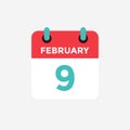 Flat icon calendar 9 of February. Date, day and month. Royalty Free Stock Photo