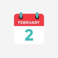 Flat icon calendar 2 of February. Date, day and month. Royalty Free Stock Photo