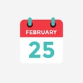 Flat icon calendar 25 of February. Date, day and month. Royalty Free Stock Photo