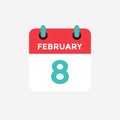 Flat icon calendar 8 of February. Date, day and month. Royalty Free Stock Photo