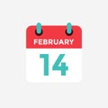 Flat icon calendar 14 of February. Date, day and month. Royalty Free Stock Photo