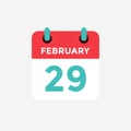 Flat icon calendar 29 of February. Date, day and month. Royalty Free Stock Photo