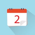 Flat icon of calendar isolated on a background. The 2 of the m