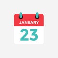 Flat icon calendar 23 January. Date, day and month.
