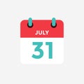 Flat icon calendar 31 of July. Date, day and month.