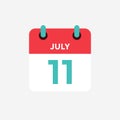 Flat icon calendar 11 of July. Date, day and month.