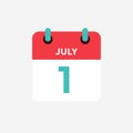 Flat icon calendar 1 of July. Date, day and month.