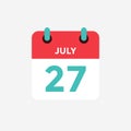 Flat icon calendar 27 of July. Date, day and month.