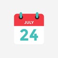 Flat icon calendar 24 of July. Date, day and month.