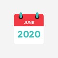 Flat icon calendar June 2020.