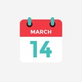 Flat icon calendar 14 of March. Date, day and month.