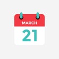 Flat icon calendar 21 of March. Date, day and month.