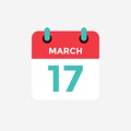 Flat icon calendar 17 of March. Date, day and month.