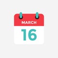 Flat icon calendar 16 of March. Date, day and month.