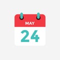Flat icon calendar 24 of May. Date, day and month.