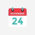 Flat icon calendar 24 November. Date, day and month.