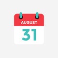 Flat icon calendar 31 of August . Date, day and month. Royalty Free Stock Photo