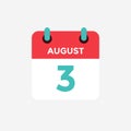 Flat icon calendar 3 of August . Date, day and month.