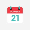 Flat icon calendar 21 October. Date, day and month.