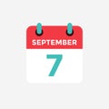 Flat icon calendar, 7 September. Date, day and month.