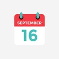 Flat icon calendar, 16 September. Date, day and month.