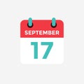 Flat icon calendar, 17 September. Date, day and month.