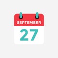 Flat icon calendar, 27 September. Date, day and month.