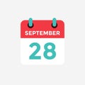 Flat icon calendar, 28 September. Date, day and month.