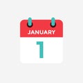 Flat icon calendar 1st of January. Date, day and month. Royalty Free Stock Photo