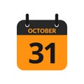 Flat icon calendar 31st October Royalty Free Stock Photo