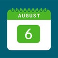 Flat icon calendar 6th of August