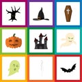 Flat Icon Celebrate Set Of Witch Cap, Fortress, Superstition And Other Vector Objects. Also Includes Tree, Terrible