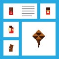 Flat Icon Chocolate Set Of Shaped Box, Chocolate Bar, Delicious And Other Vector Objects. Also Includes Bitter, Cocoa