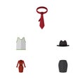 Flat Icon Clothes Set Of Stylish Apparel, Panama, Cravat And Other Vector Objects. Also Includes Cravat, Apparel, Fedora
