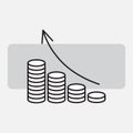 Flat icon with coin icon arrow up. Business financial investment. Chart concept. Vector illustration. stock image. Royalty Free Stock Photo
