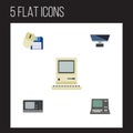 Flat Icon Computer Set Of Computer Mouse, Computing, Vintage Hardware And Other Vector Objects. Also Includes Computing Royalty Free Stock Photo