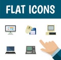 Flat Icon Computer Set Of Display, Computer, Technology And Other Vector Objects. Also Includes Display, Laptop, Screen Royalty Free Stock Photo