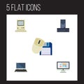Flat Icon Computer Set Of Notebook, Processor, Display And Other Vector Objects. Also Includes Computing, Laptop Royalty Free Stock Photo