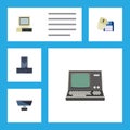 Flat Icon Computer Set Of Processor, Computer Mouse, PC And Other Vector Objects. Also Includes Keyboard, Mouse, Vintage