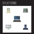Flat Icon Computer Set Of Processor, Display, Computing And Other Vector Objects. Also Includes Display, Screen, Monitor Royalty Free Stock Photo