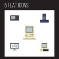 Flat Icon Computer Set Of Processor, Display, Computing And Other Vector Objects. Also Includes Screen, Monitor