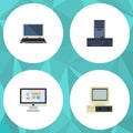 Flat Icon Computer Set Of Processor, Display, Notebook And Other Vector Objects. Also Includes Display, Processor Royalty Free Stock Photo