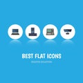 Flat Icon Computer Set Of Processor, Notebook, Technology And Other Vector Objects. Also Includes Keyboard, Laptop, PC